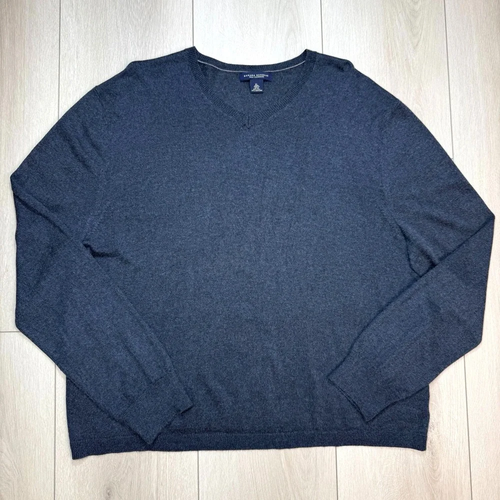 VTG Y2K Banana Republic Silk Cashmere Sweater Mens XL Gray V Neck Luxury